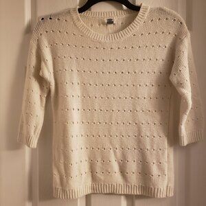 Old Navy Women's White Sweater Chunky Open Knit White Cream Small 3/4 Sleeve